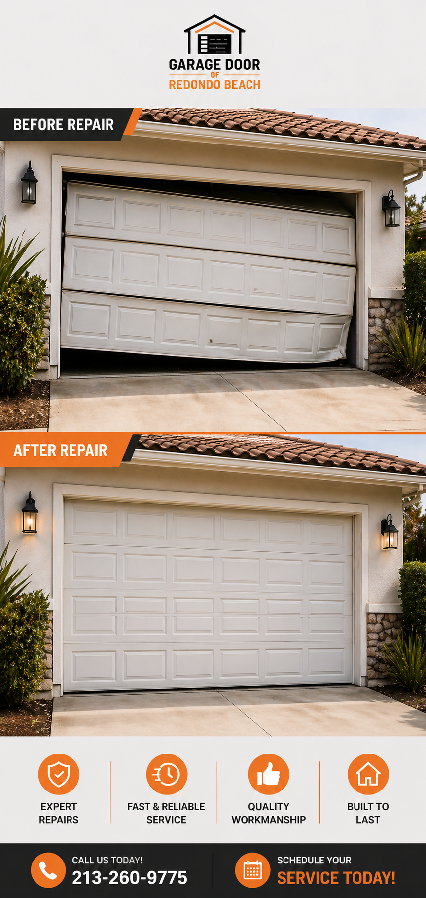 Garage door before & after repairs